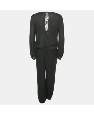 Women's Black Lace Trim Silk Jumpsuit