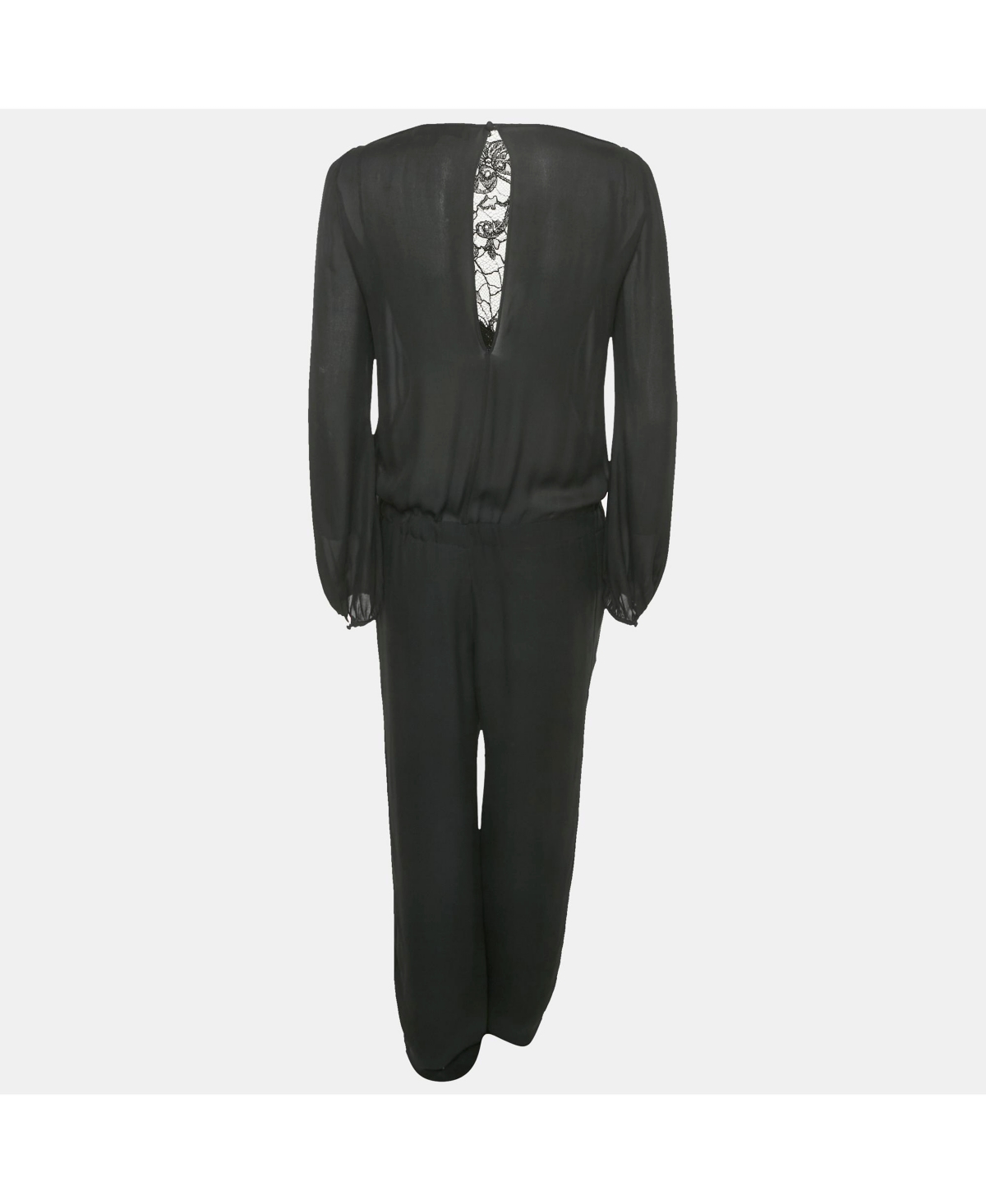 Pre-Owned Emilio Pucci Women's Black Lace Trim Silk Jumpsuit