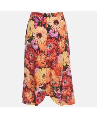 Women's Multicolor Floral Print Silk Wrap Style Skirt