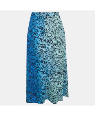 Women's Blue Printed Crepe De Chine Midi Skirt