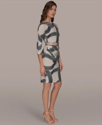 Women's Abstract Print Belted Sheath Dress