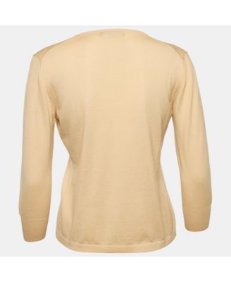 Women's Beige Embellished Closure Knit Cardigan