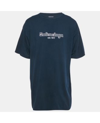 Men's Navy Blue Logo Embroidered Cotton T-Shirt