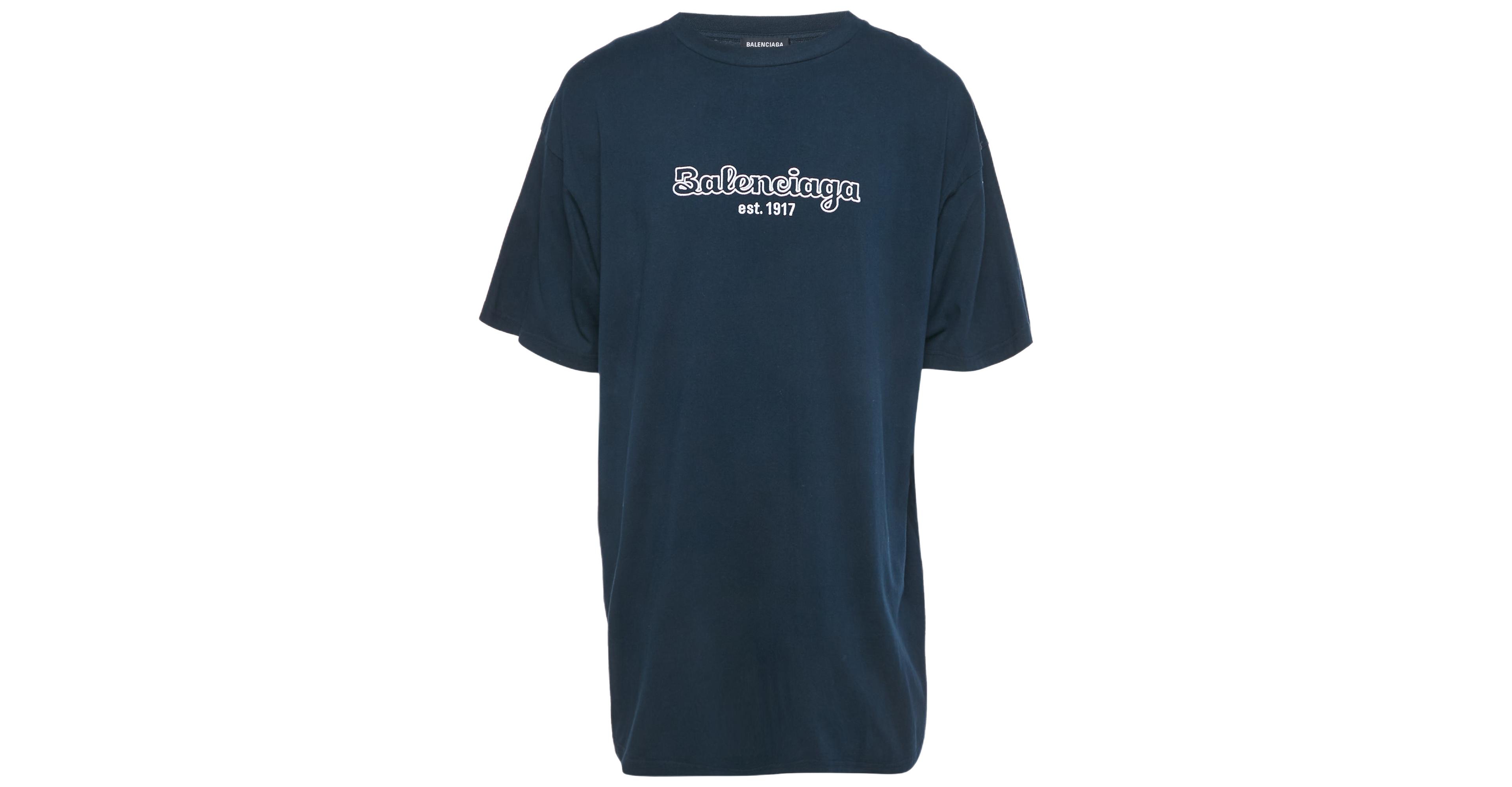 Pre-Owned Balenciaga Men's Navy Blue Logo Embroidered Cotton T-Shirt