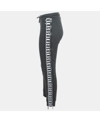 Women's Pre-Owned Versus Versace Grey Cotton Zip Detail Logo Tape Trimmed Joggers