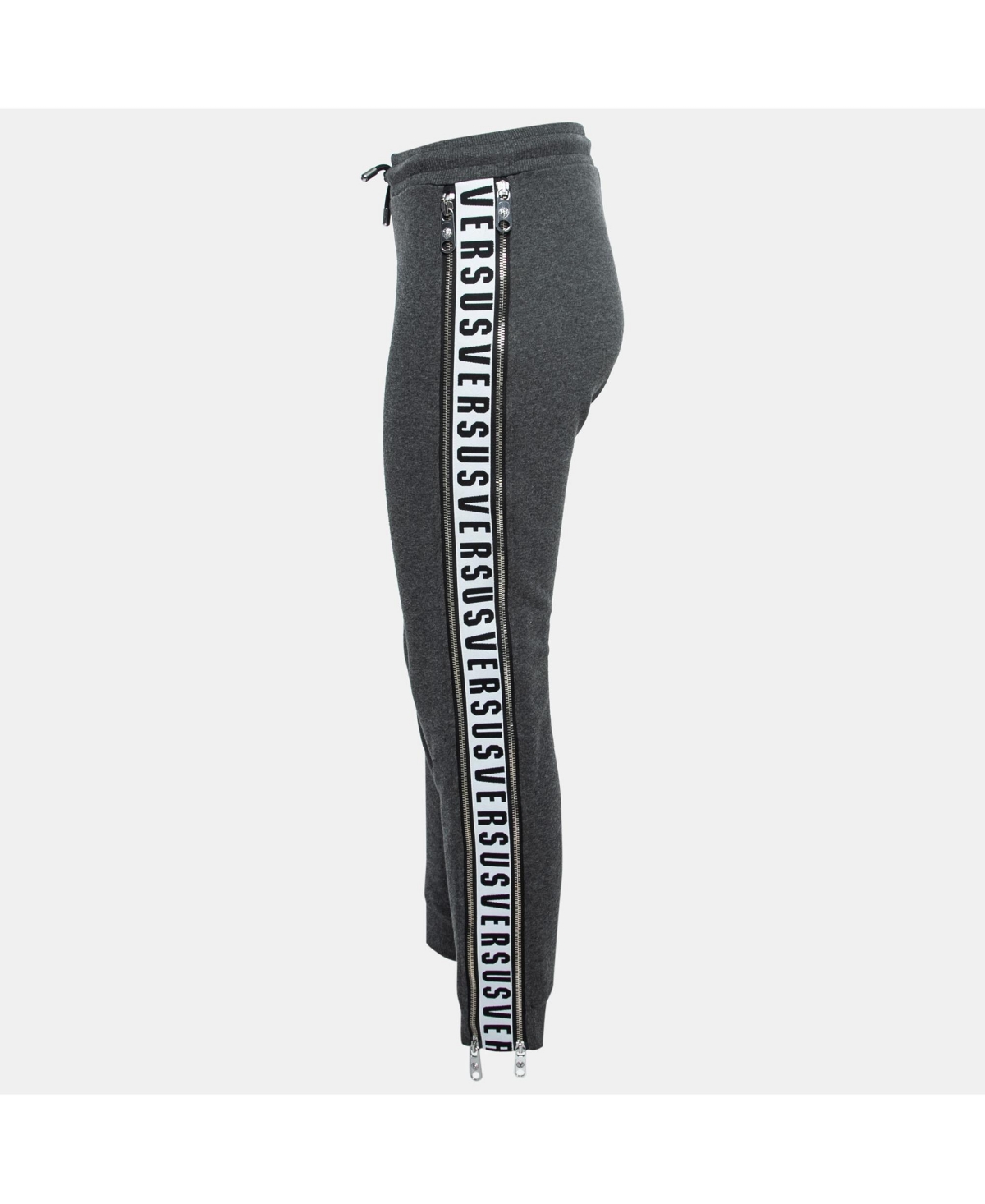 Pre-Owned Versace Women's Pre-Owned Versus Versace Grey Cotton Zip Detail Logo Tape Trimmed Joggers
