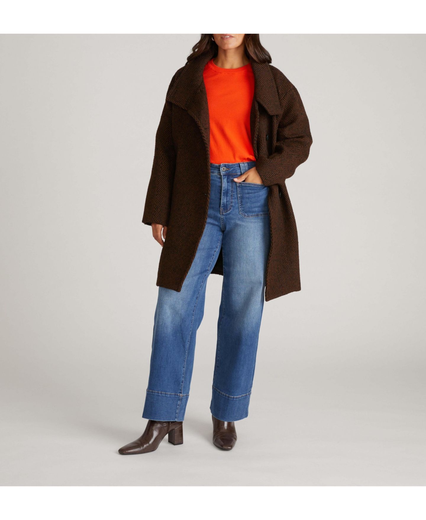 Женское пальто Universal Standard Plus Size Marlo Cocoon, цвет: Чёрный / Коричневый — фото 5