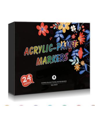 24-color acrylic markers with waterproof soft tips for painting.