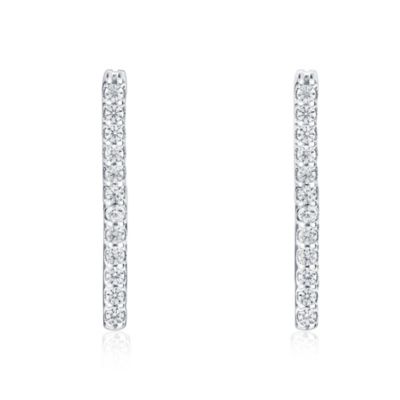 Suzy Levian Sterling Silver Cubic Zirconia Pave Square Open Hoop Earrings