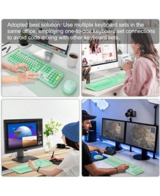  Colorful Round Keycap  2.4G Wireless Keyboard & Mouse Combo - Green, 104 Keys, Typewriter Style for Laptop/PC