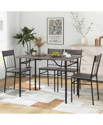 5PCS Dining Table Set for 4 Rectangular Kitchen Table & 4 Chairs with Metal Frame Cement
