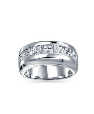 Channel Set Cubic Zirconia CZ Invisible Cut Half Eternity Band Sterling Silver 9MM