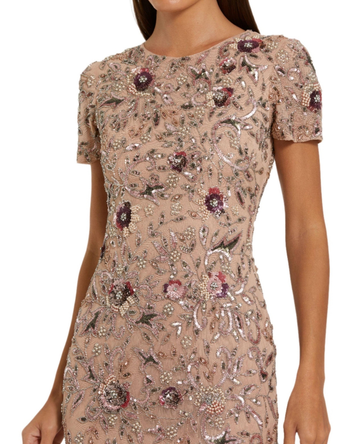 Mac Duggal Women's Floral Embellished Short Sleeve Midi Dress