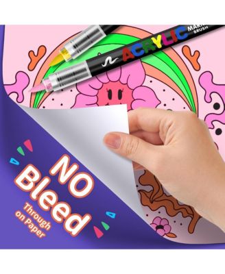 12 Colors Acrylic Paint Markers, with Soft Brush Tip， Waterproof and No Bleed for Fabric, Egg, Rock Painting and DIY Crafts Art Supplies