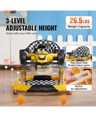 Kids 4-in-1 Foldable Walker Activity Center with Wheels Adjustable Height Light Toy Car