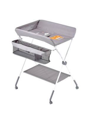 Foldable Baby Changing Table with Wheels and Side Basket