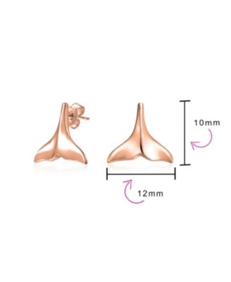 Set of 2 Ocean-Inspired Rose Gold Mermaid Fin Whale Tail & Silver Shark Tooth Stud Earrings Sterling Silver