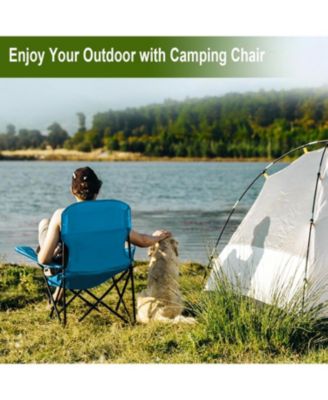 olding Camping Collapsible Chairs Heavy Duty Lawn Chair with Cooler Bag, Storage Pocket, Waterproof Bag Outdoor Arm Chair, Supports 225LBS