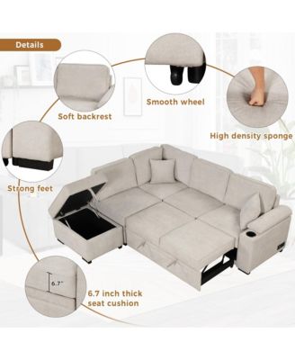 84.75" Sleeper Sofa Bed,2 in 1 Pull Out sofa bed L Shape Couch with Storage Ottoman for Living Room,Bedroom Couch and Small Apartment