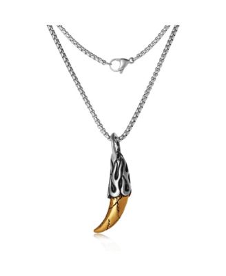 Men s Claw Pendant Necklace, Two Tone Stainless Steel - 22'' Box Chain