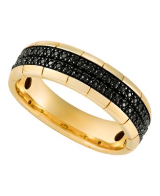 Macy's - Men's Black Diamond Ring (1/4 ct. t.w.) in 14K Yellow Gold-Plated Sterling Silver