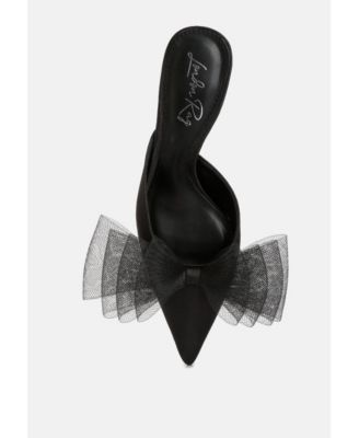 Women asma organza bow embellished satin mules