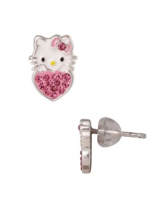 Hello Kitty Cubic Zirconia Necklace and Earrings Set in Sterling Silver