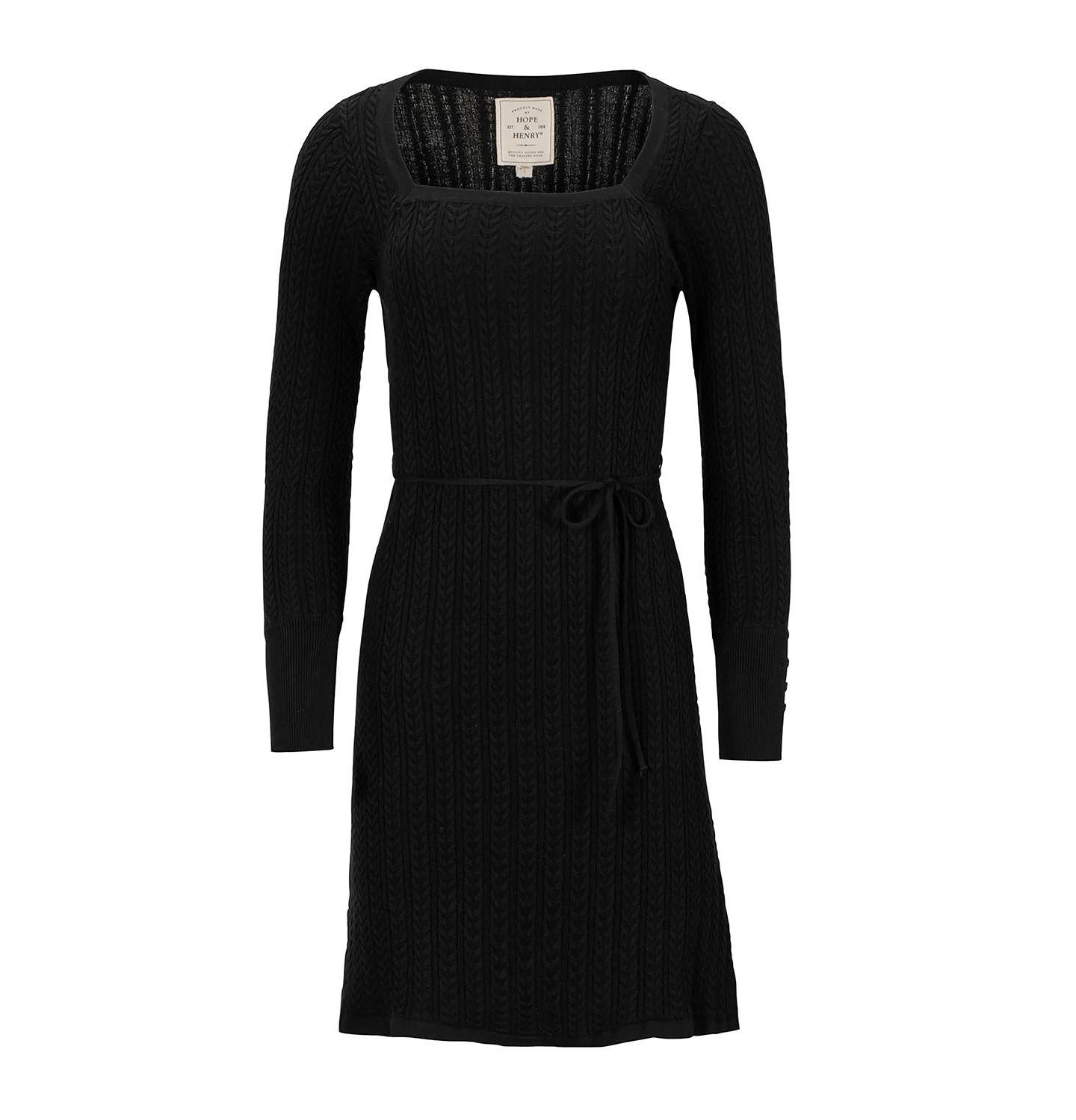 Женское платье Hope & Henry Organic Square Neck Cable Sweater Dress, цвет: Чёрный — фото 4