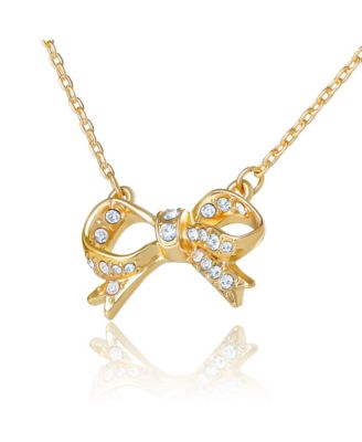 Pav&eacute; Bow Necklace & Stud Earring Set, Gold-Tone