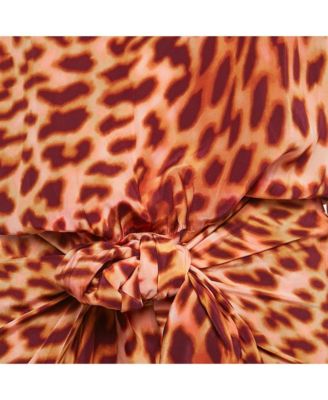 Women's Brown Leopard Print Silk Tie-Up Jumpsuit