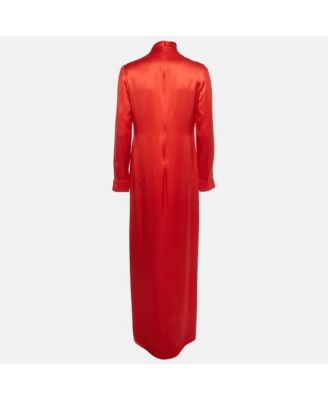 Women's Red Silk Neck Drape Detail Maxi Dress
