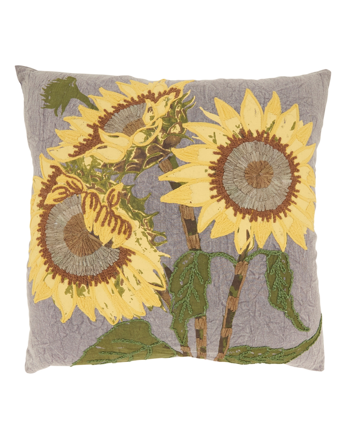 Saro Lifestyle Embroidered Sunflower Poly Filled Decorative Pillow, 20" x 20"