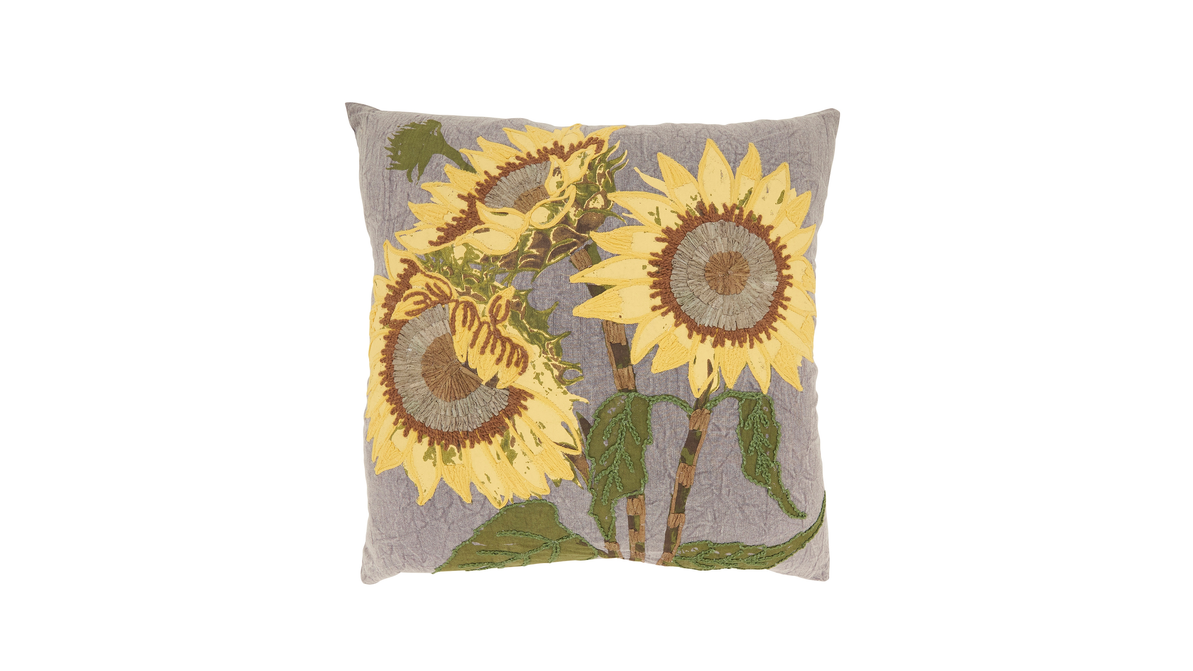 Saro Lifestyle Embroidered Sunflower Poly Filled Decorative Pillow, 20" x 20"
