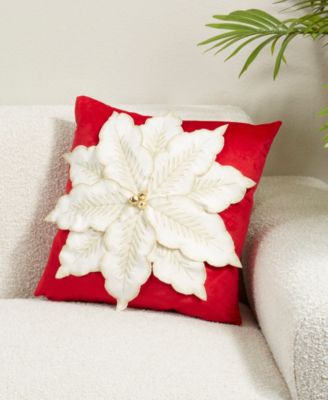 Velvet Poinsettia Poly Filled Decorative Pillow, 16" x 16"
