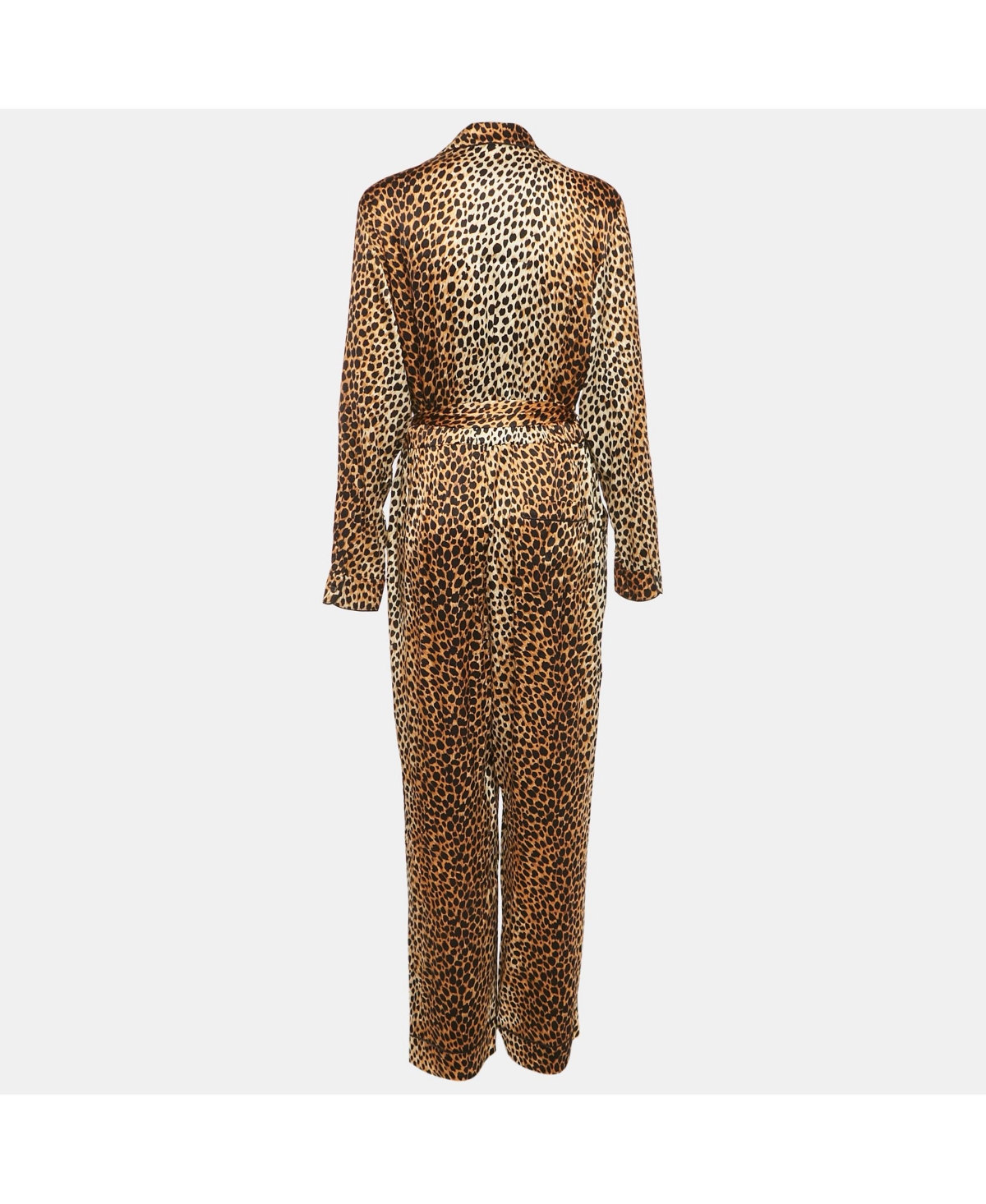 Pre-Owned Dolce & Gabbana Women's Brown Leopard Print Silk Belted Jumpsuit