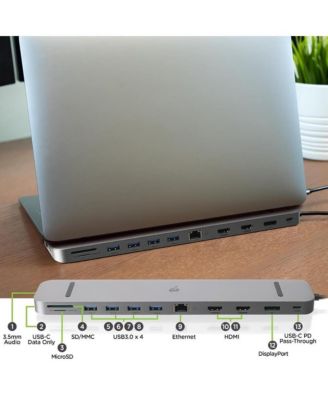 13-Port USB-C Triple Display 4K Docking Station HD Slim Multi-Port Adapter – Gray