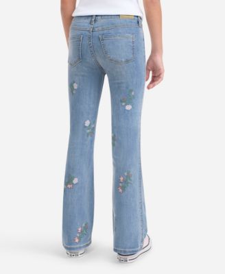Girls' High-Rise Floral Embroidered Flared Jeans