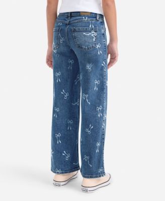 Girls' High Waist Wide Leg Bow Print Jeans