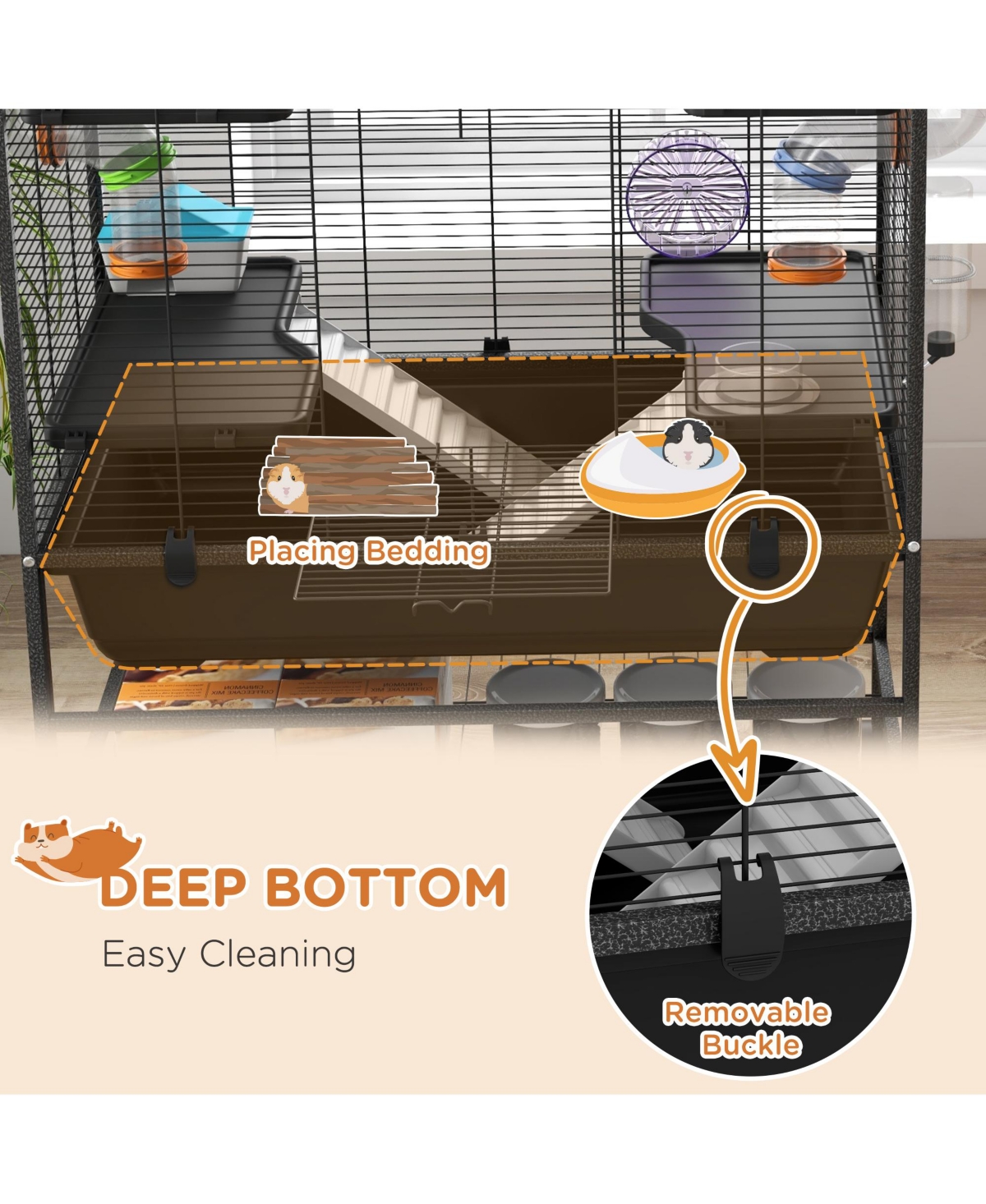 PawHut Large Hamster Cage Rat Cage on Wheels w/ Storage Shelf, Tubes