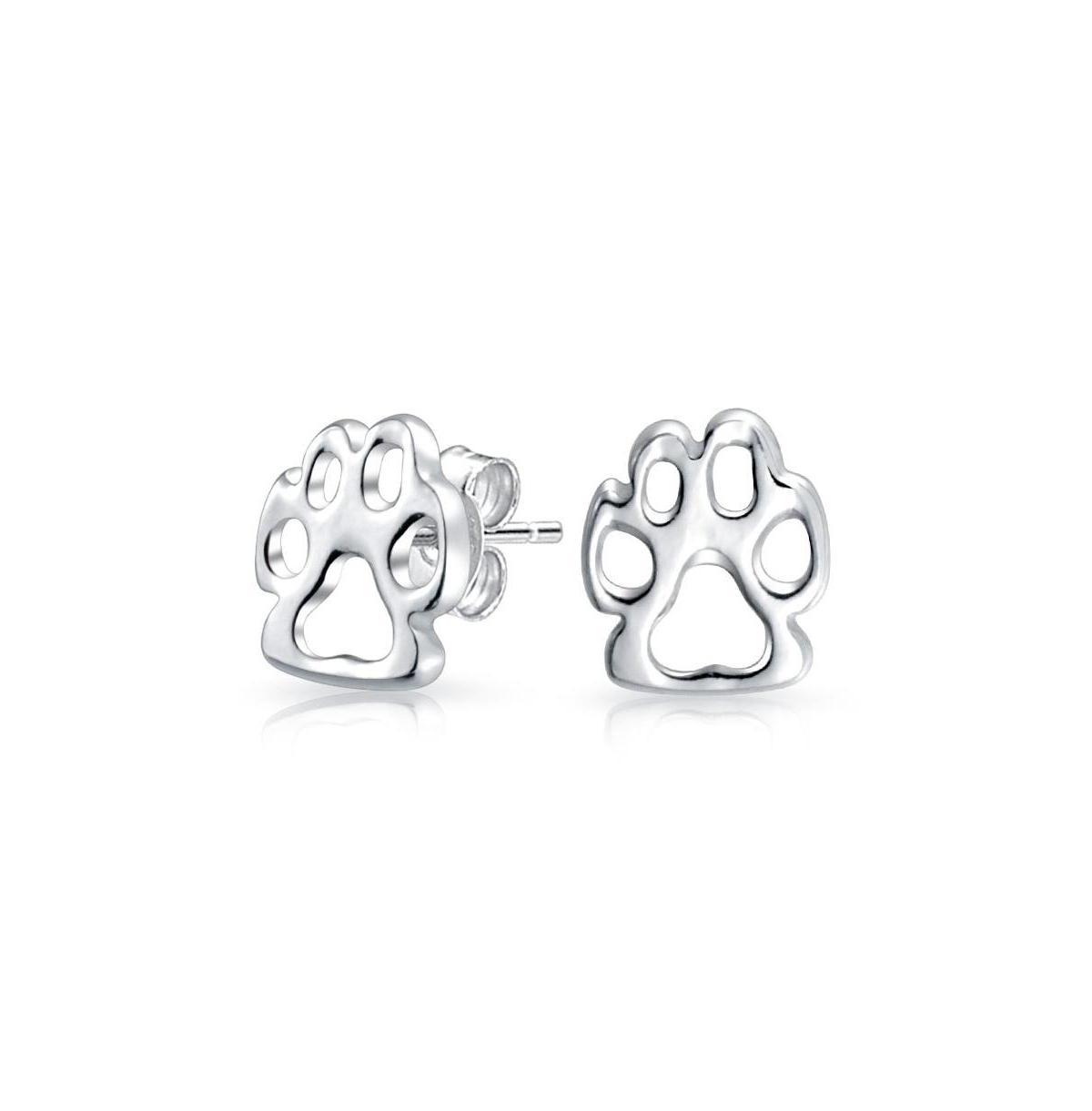 Bling Jewelry Animal Lover Best Friend Puppy Kitten Multi-Charm Bracelet & Matching Paw Print Stud Earrings Jewelry Set Sterling Silver