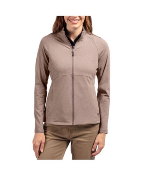 Женские куртки Cutter & Buck Adapt Eco Knit Heather Recycled Full Zip, цвет: Серо-бежевый меланжевый