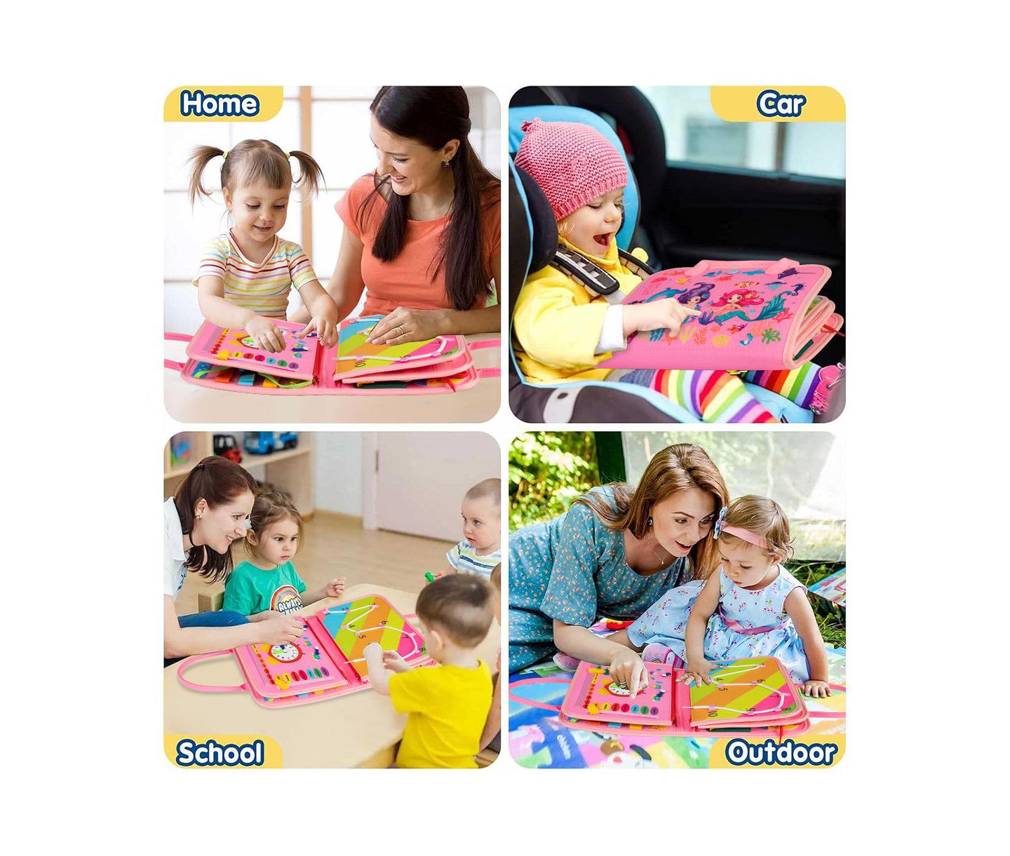 Детская игрушка Cowin Montessori 8-in-1 Travel Busy Board Interactive Book, Ages 1+, цвет: Розовый — фото 6