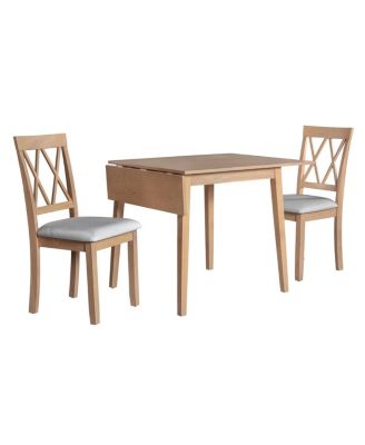 3-Piece Folding Dining Table Set with Drop Leaf and 2 Padded Chairs, Compact Breakfast Nook Table Set for Small Spaces
