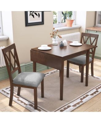 3-Piece Folding Dining Table Set with Drop Leaf and 2 Padded Chairs, Compact Breakfast Nook Table Set for Small Spaces