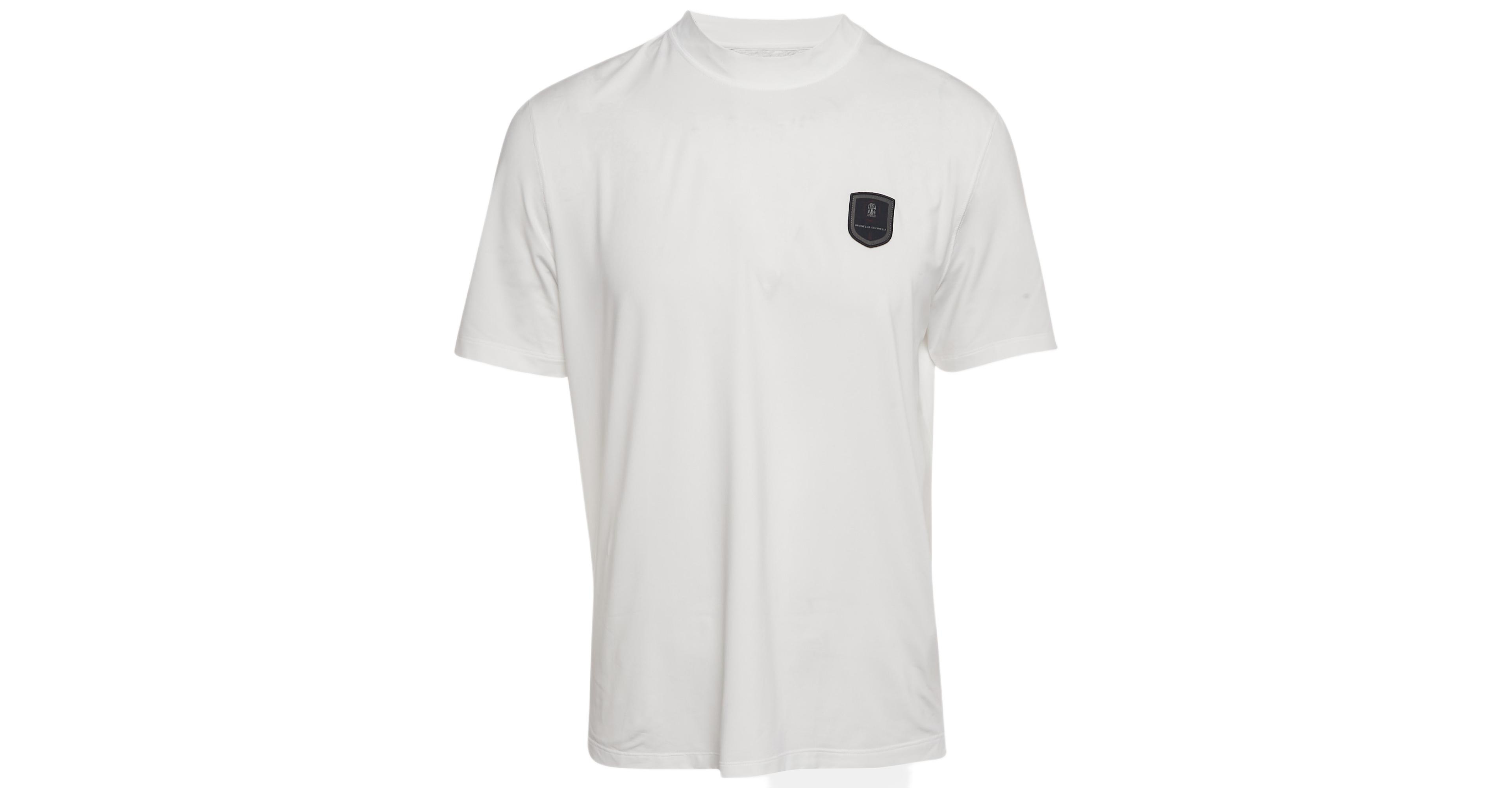 Pre-Owned Brunello Cucinelli Men's White Jersey Applique Detail T-Shirt