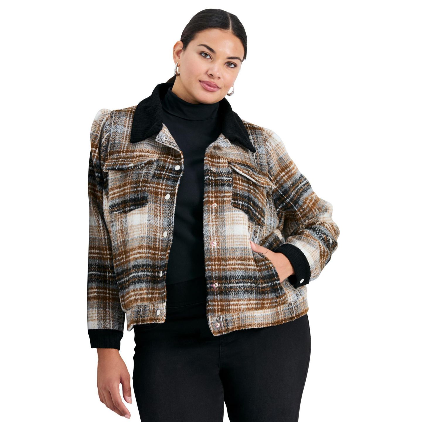 Женская куртка AVENUE Plus Size Joss Plaid Cropped Jacket, цвет: Угольный — фото 1