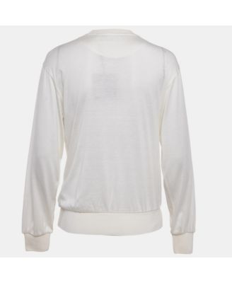 Women's Beige Logo Applique Cotton Knit Zip-Up Hoodie