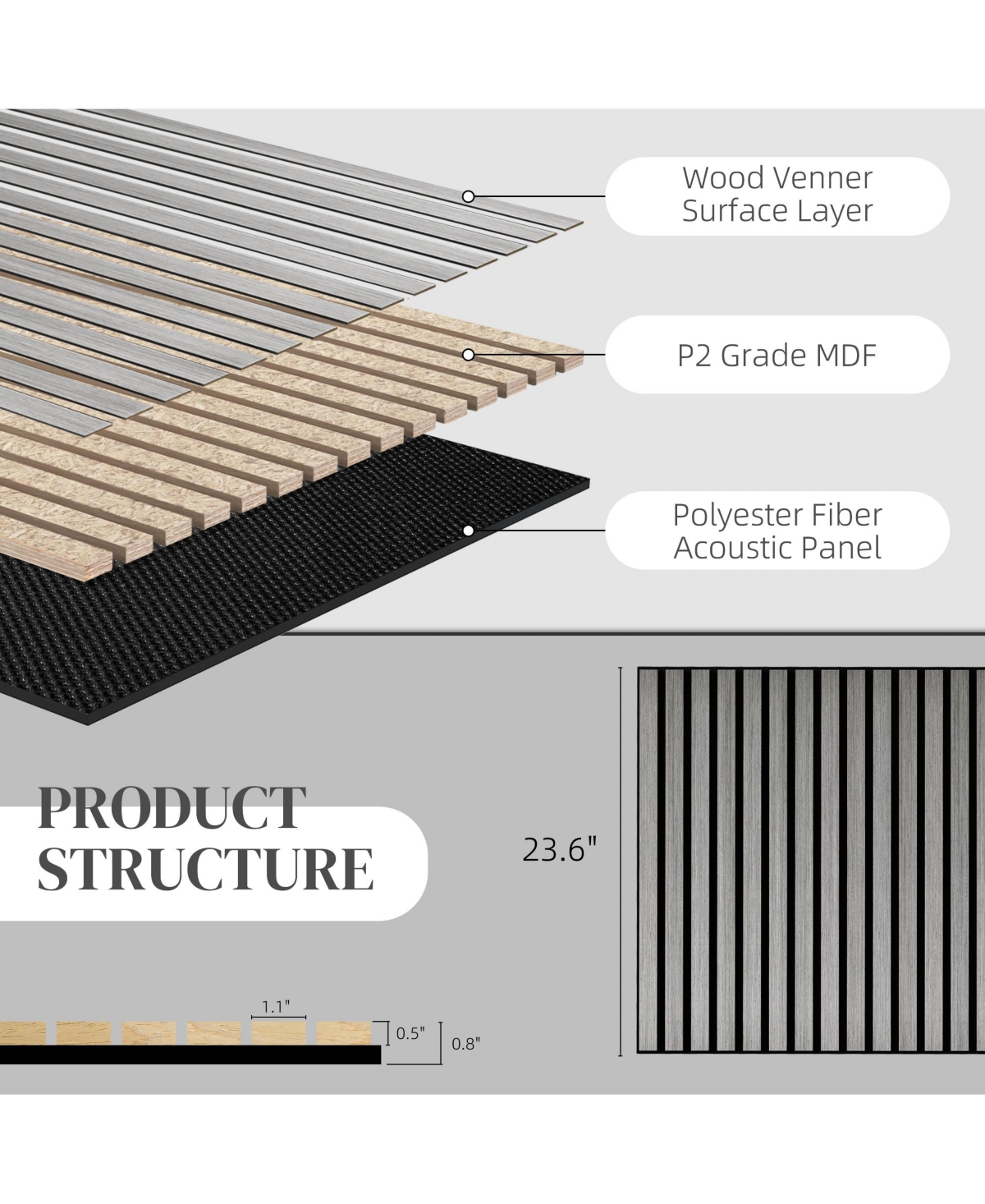 Homcom 4 Pack Acoustic Wall Panels, 24" x 24" Wood Wall Panels,