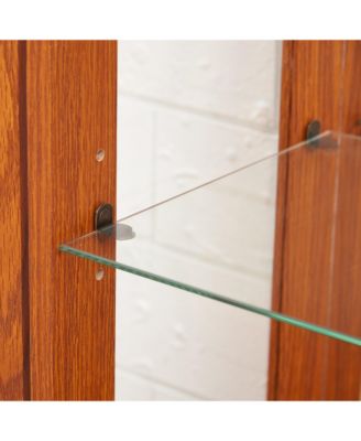 Glass Cabinet with Adjustable Glass Shelves 2 Doors and 1 drawer Cabinet Bulb Included