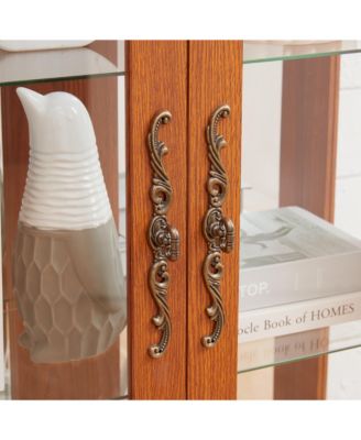 Glass Cabinet with Adjustable Glass Shelves 2 Doors and 1 drawer Cabinet Bulb Included